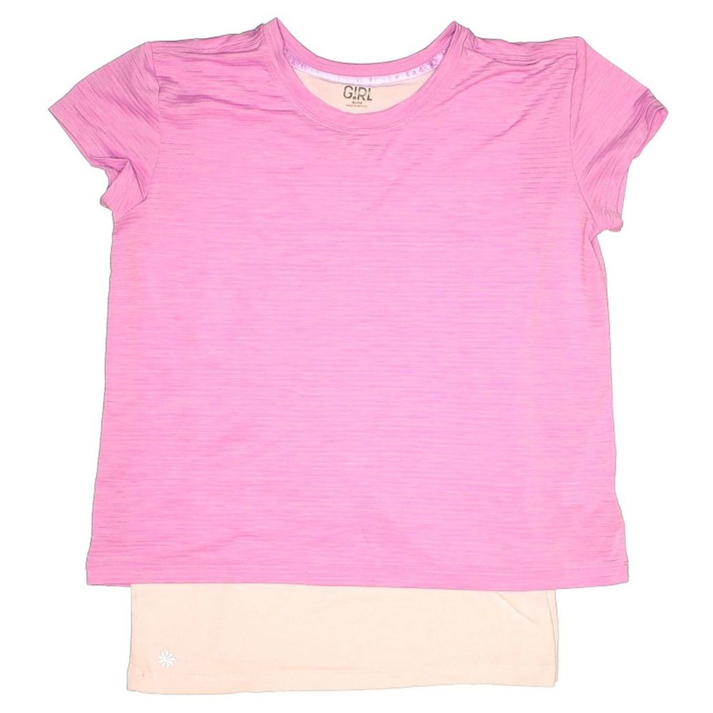 Athleta Girl Layered Activewear Crewneck Short Sleeve Tee Pink
